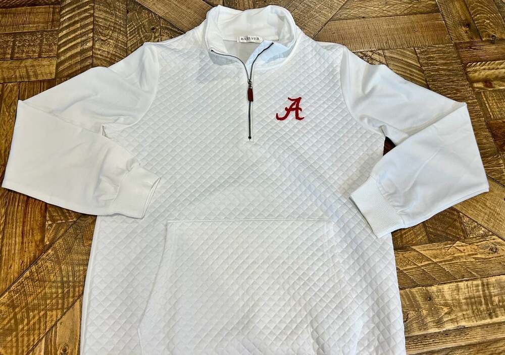 Barlver White Quilted Alabama Crimson Tide Quarter Zip Sweatshirt Medium
